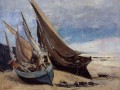 Barcos de pesca en la playa de Deauville Realismo pintor Gustave Courbet